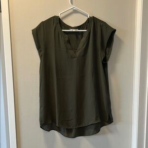 Essentials Olive Green V-Neck Cap Sleeve Blouse